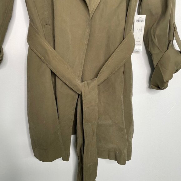 NWT Chicos Jacket Trench Coat Size Medium Green Long Tencel Fall Lightweight - Picture 5 of 11
